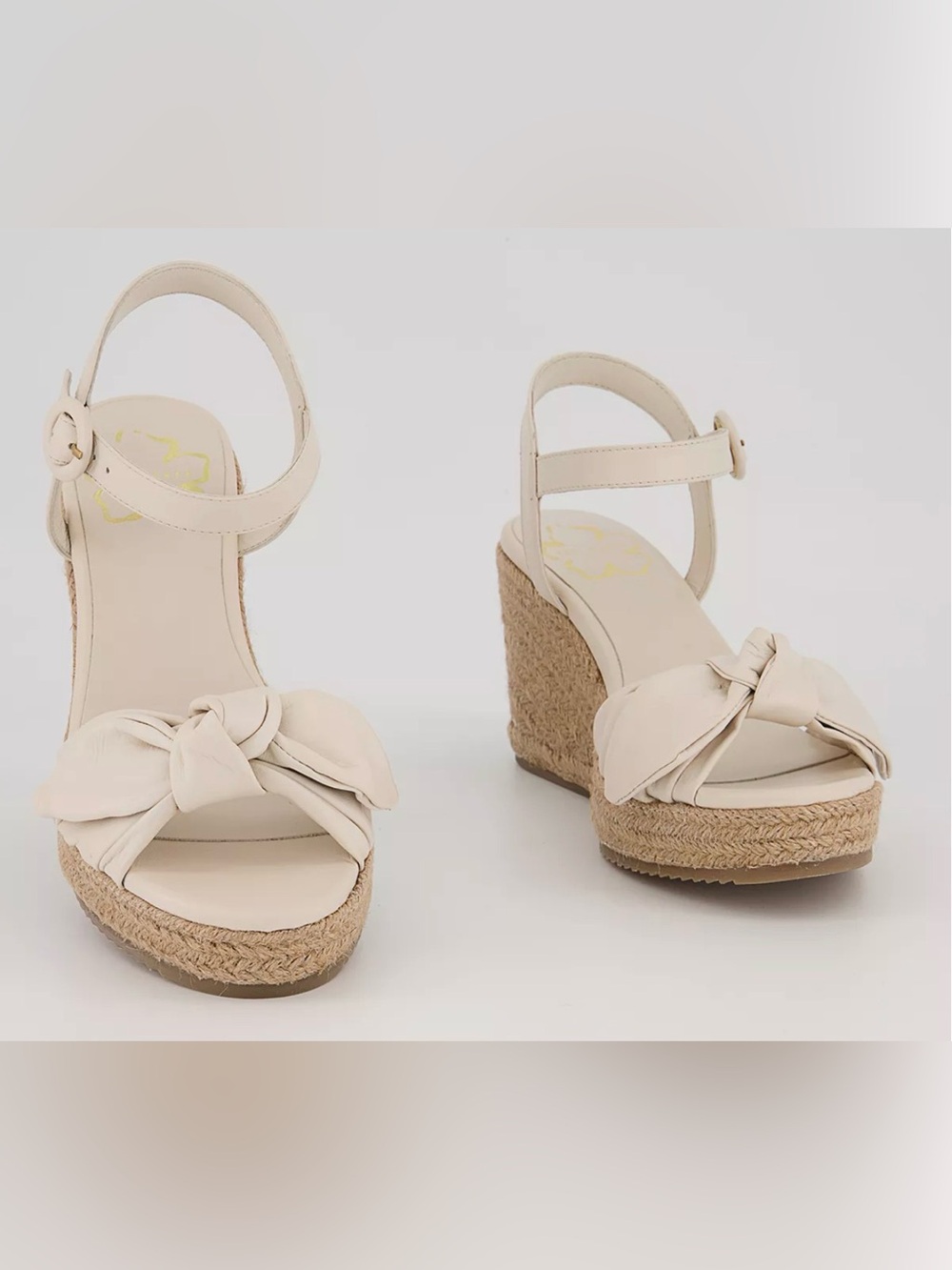 TED BAKER London Bryanah Ivory Bow Embellished Leather Wedge Sandals 38 7.5 8